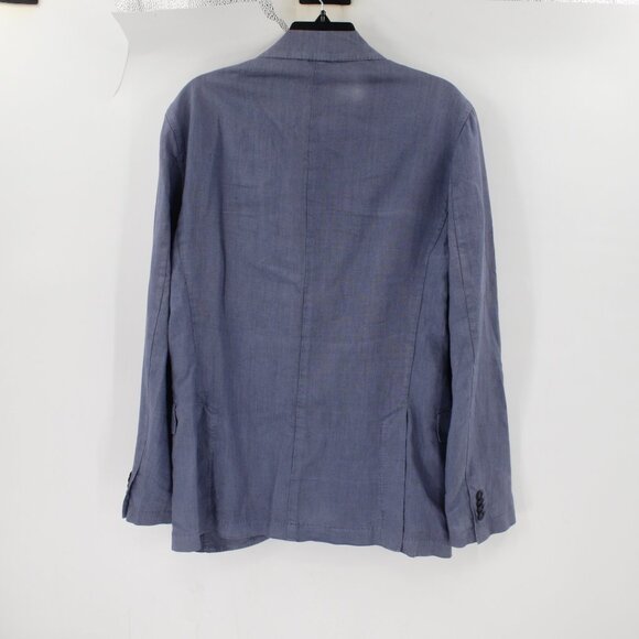 120% Lino Sports Coat medium linen Blue Unstructured notch lightweight blazer - Picture 3 of 16